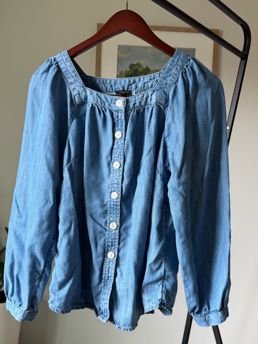 Talbots Petite Denim Button-Up Shirt in Light Blue Wash